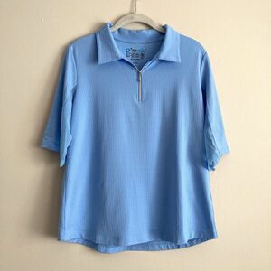 IBKUL Womens Large Blue Short Mesh Sleeve 1/4 Zip Shirt Top UPF 50 Golf